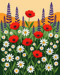 Vivid Red Poppies Daisy Garden Field Rug