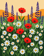 Vivid Red Poppies Daisy Garden Field Rug