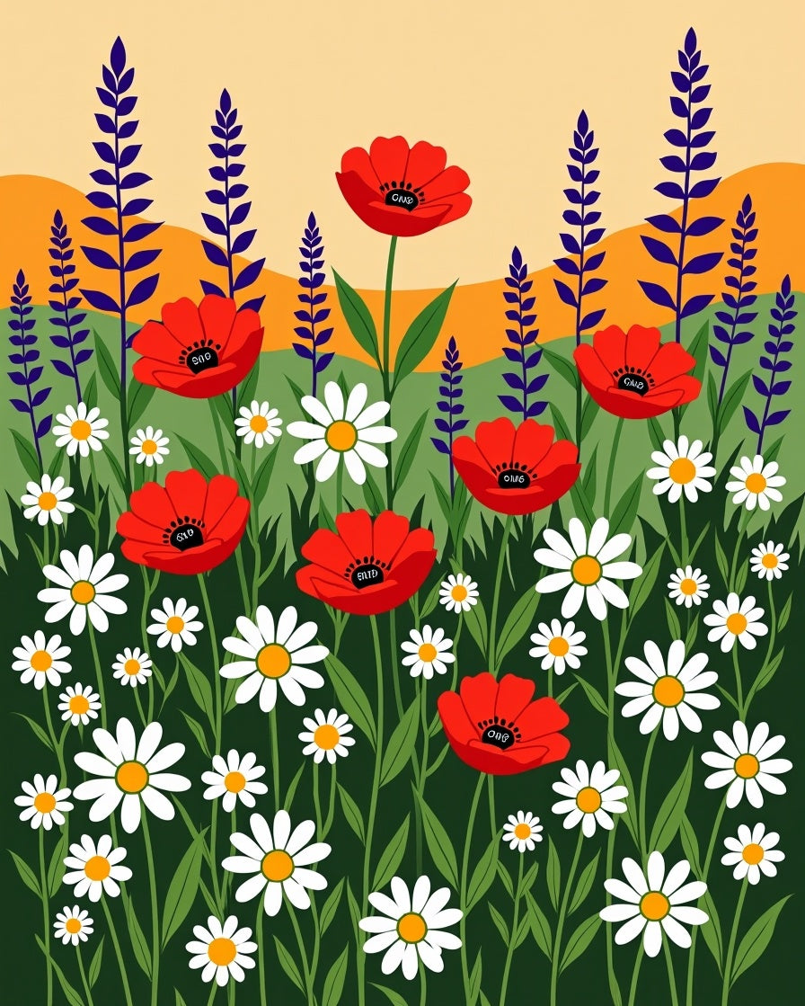 Vivid Red Poppies Daisy Garden Field Rug