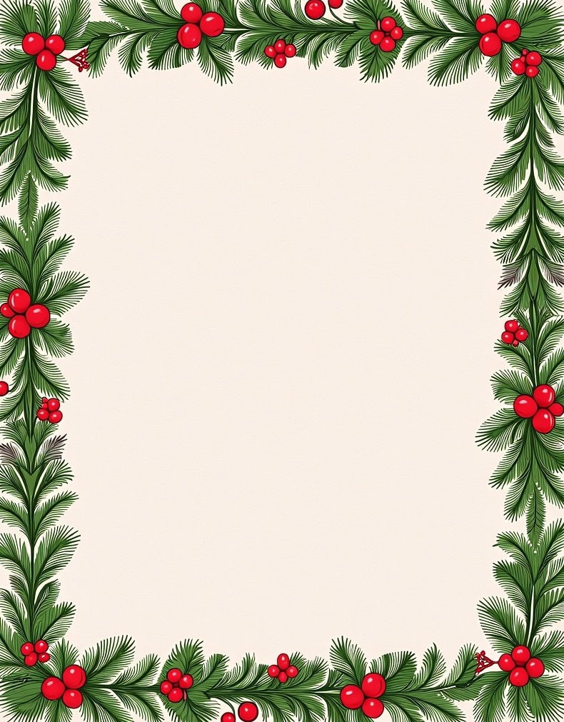 Green Fir Red Berry Border Rug