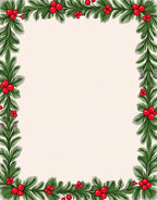 Green Fir Red Berry Border Rug