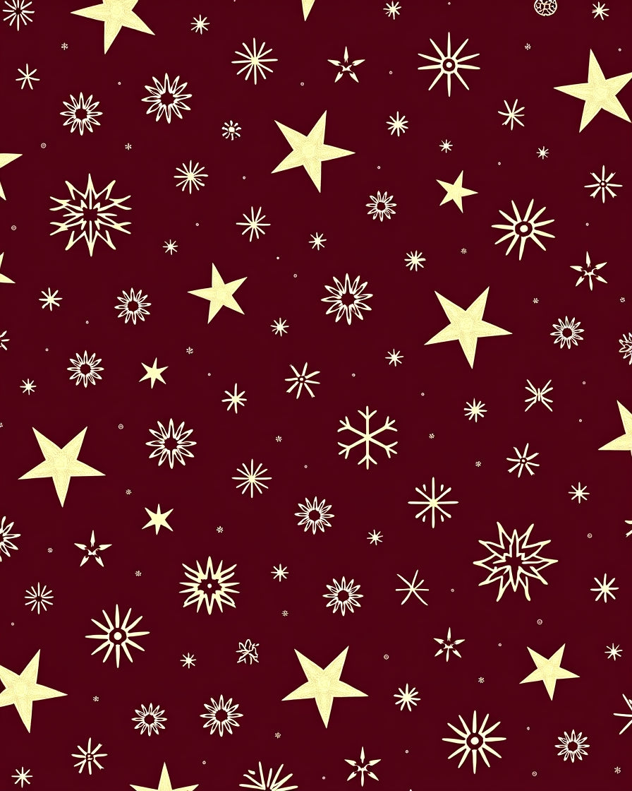 Crimson Yellow Star Snowflakes Scatter Rug