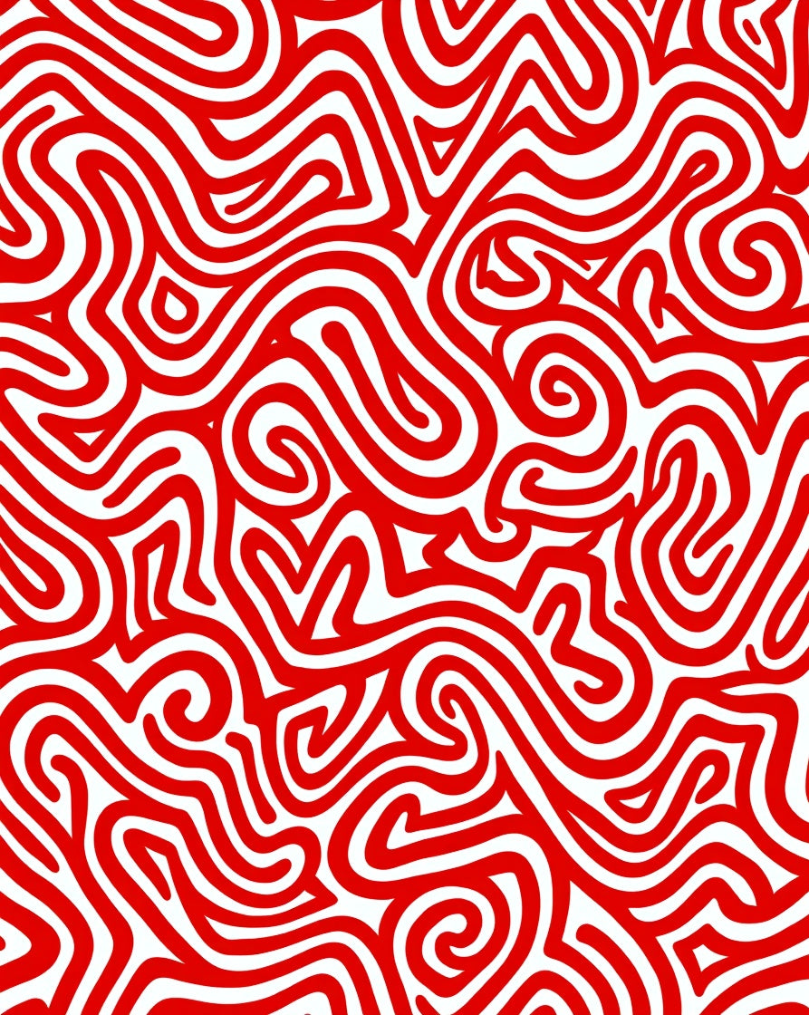 Bold Red Abstract Maze Flow Rug