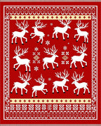 Red White Reindeer Woodland Holiday Rug