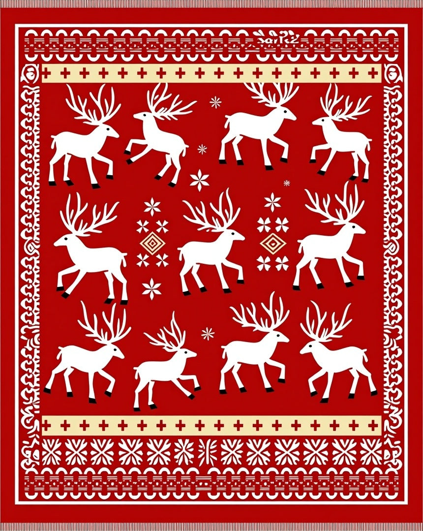 Red White Reindeer Woodland Holiday Rug