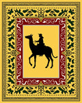 Golden Camel Rider Ornamental Border Rug