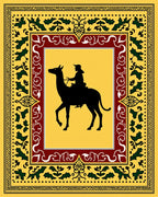 Golden Camel Rider Ornamental Border Rug