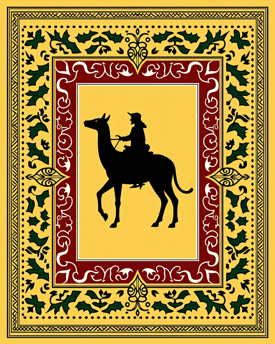 Golden Camel Rider Ornamental Border Rug
