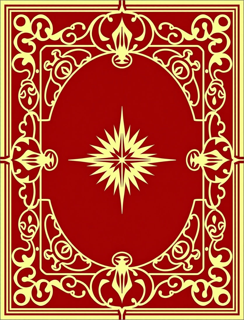 Crimson Golden Starburst Border Rug