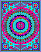 Vibrant Pink Teal Sunburst Medallion Rug