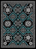 Black Turquoise Floral Medallion Diamond Rug