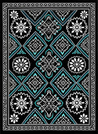 Black Turquoise Floral Medallion Diamond Rug