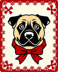 Festive Cream Pug Red Bow Rug