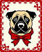 Festive Cream Pug Red Bow Rug