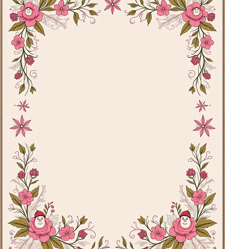 Charming Pink Floral Garland Frame Rug