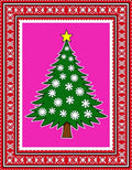 Festive Green Christmas Tree Pink Border Rug
