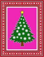 Festive Green Christmas Tree Pink Border Rug