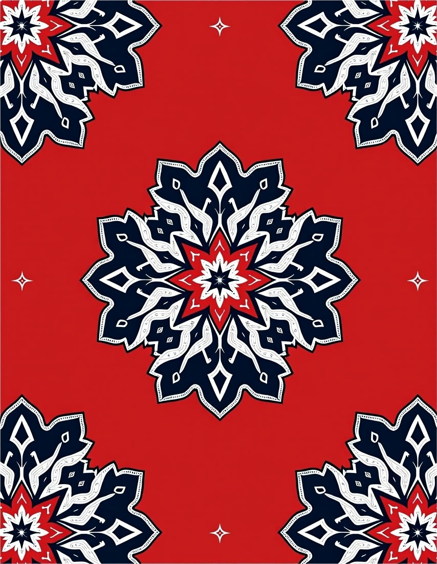 Crimson Navy White Starburst Medallion Rug