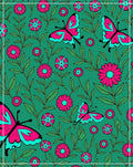 Pink Butterfly Blooming Garden Teal Rug
