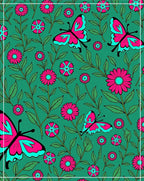Pink Butterfly Blooming Garden Teal Rug