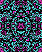 Vibrant Pink Teal Floral Mandala Rug