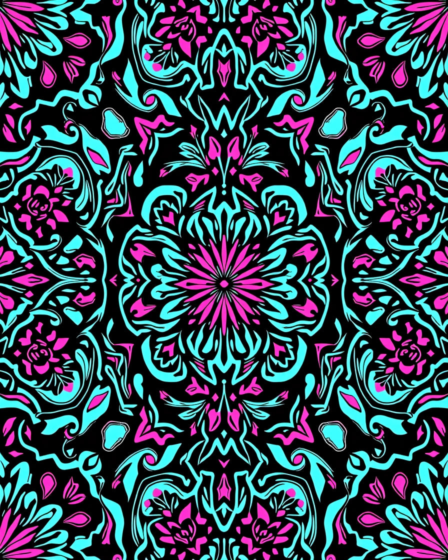 Vibrant Pink Teal Floral Mandala Rug