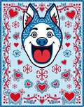 Blue Red Hearted Husky Joyful Rug