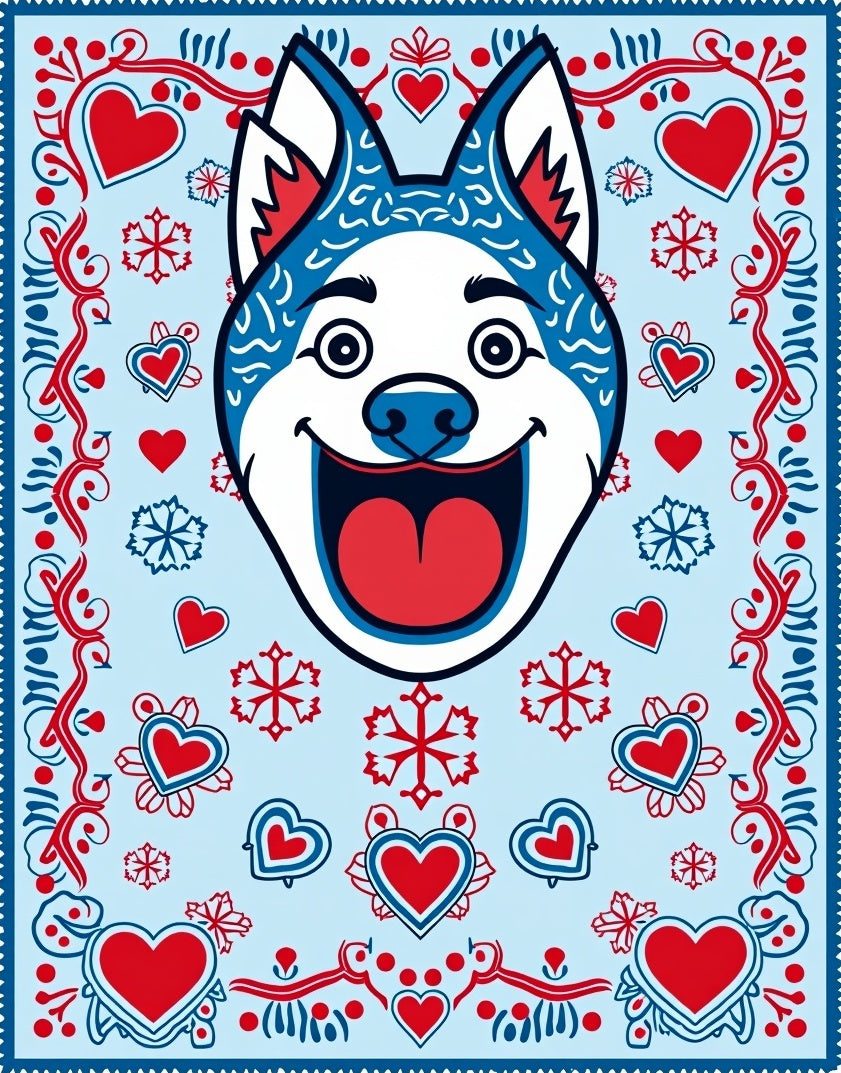 Blue Red Hearted Husky Joyful Rug