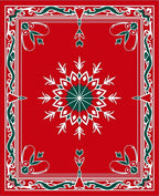Red Snowflake Border With Green Accents Rug