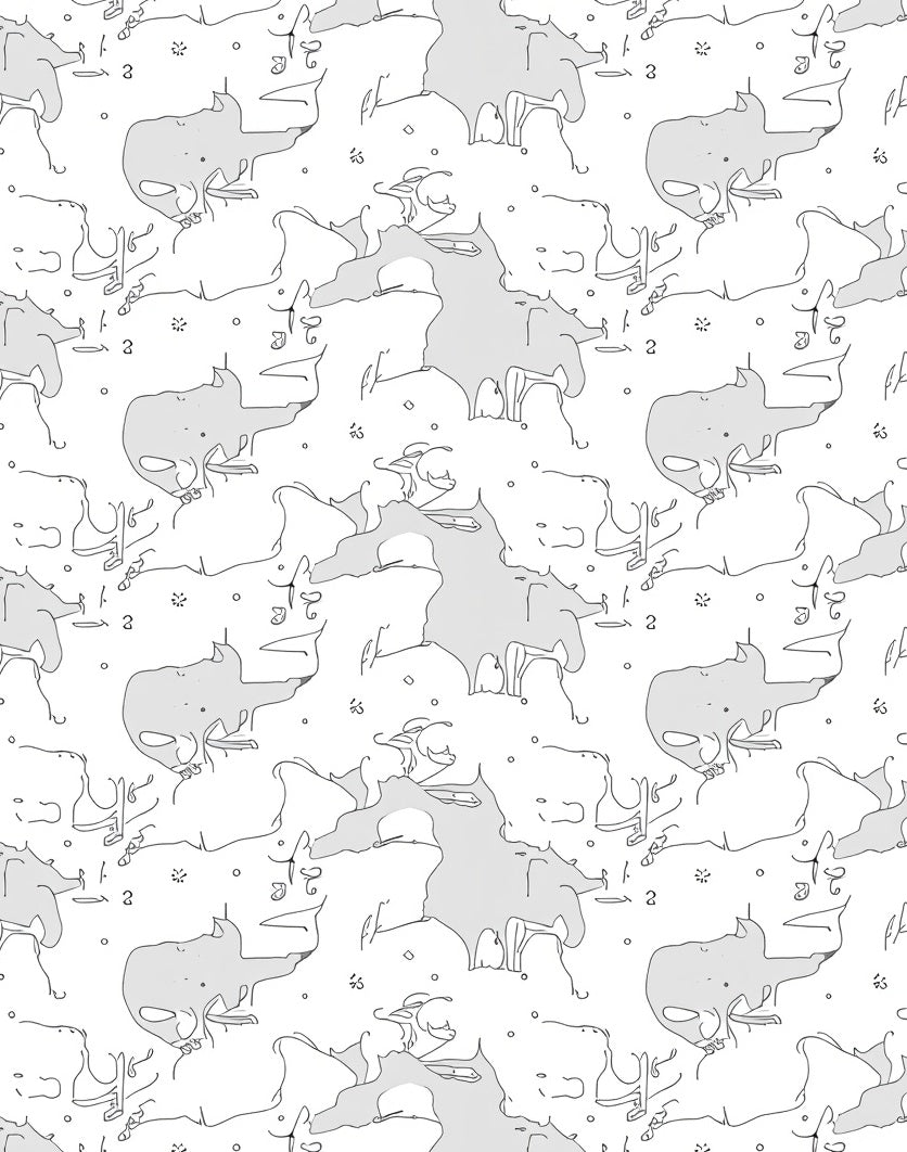 Minimalist Gray Elephant Sketch Repeat Rug