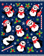 Festive Penguin Christmas Holly Rug