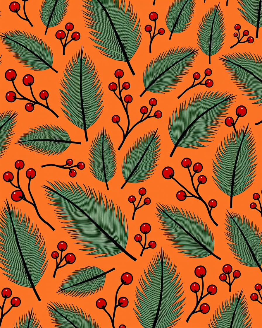 Festive Green Fir Berry Orange Rug