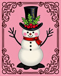 Pink Snowman Christmas Top Hat Holly Rug