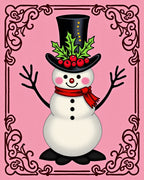 Pink Snowman Christmas Top Hat Holly Rug