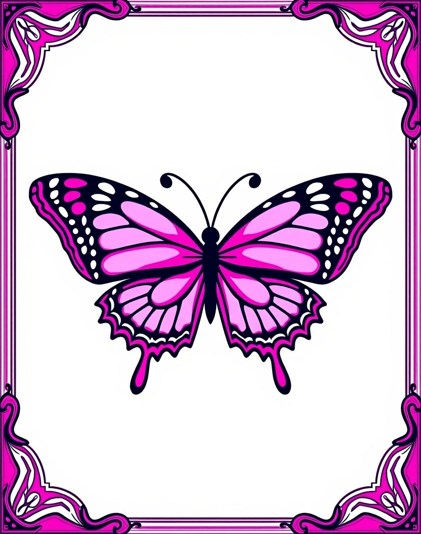 Vibrant Pink Butterfly Ornamental Frame Rug