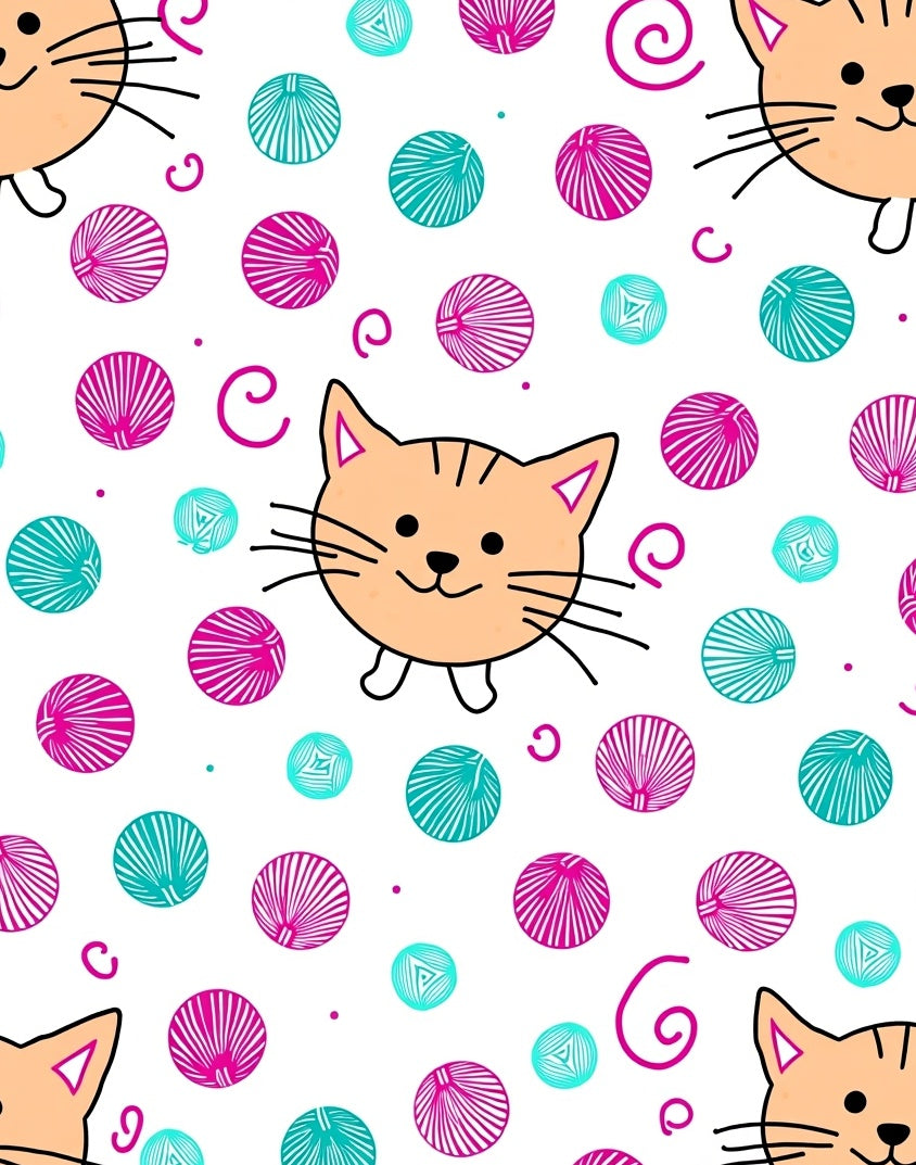 Playful Orange Cat Yarn Balls Rug