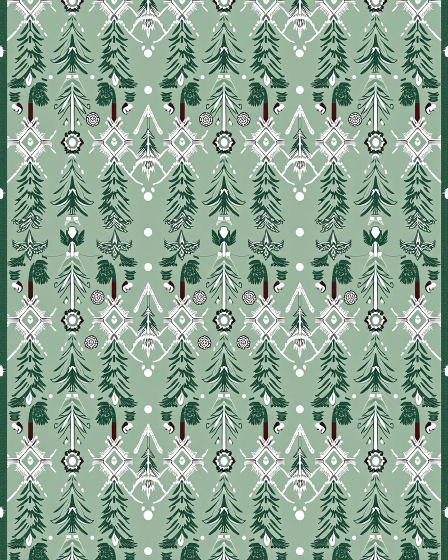 Earthy Green Forest Trees Medallion Rug