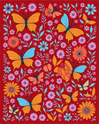 Crimson Garden Butterflies Floral Medley Rug