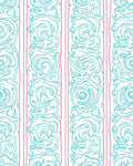 Aqua Pink Curlicue Vertical Stripe Rug