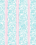 Aqua Pink Curlicue Vertical Stripe Rug