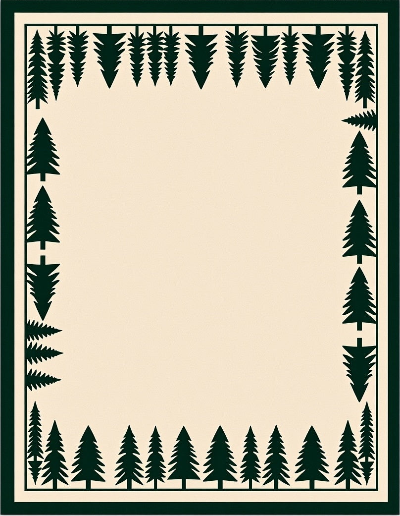 Dark Green Pine Forest Border Rug