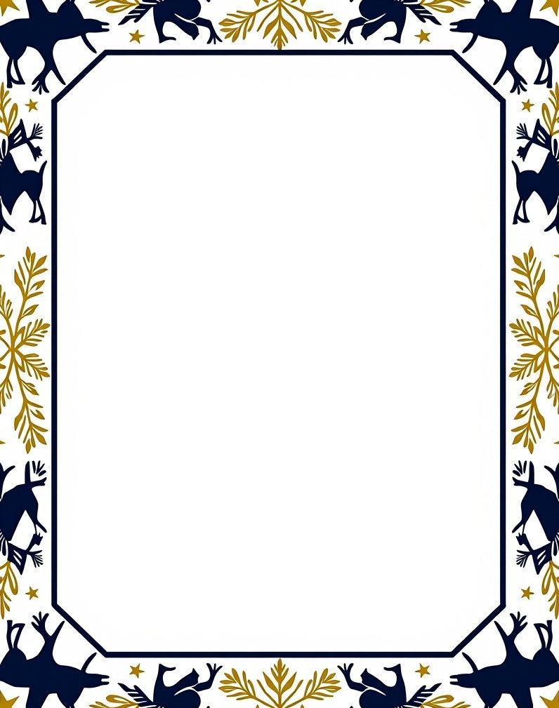 Navy Golden Deer Border Rug