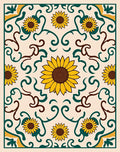 Golden Sunflower Folk Art Scroll Rug