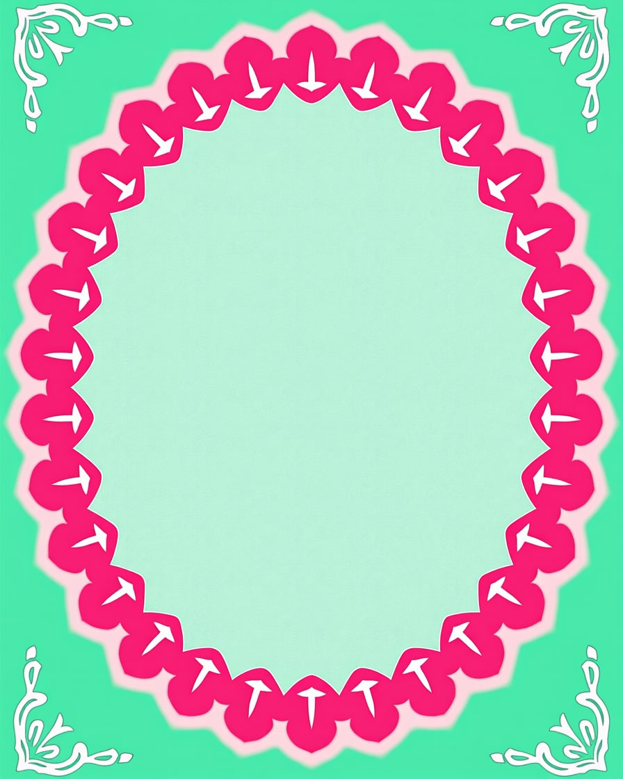 Festive Aqua Pink White Round Frame Rug