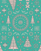 Teal Pink Christmas Tree Snowflake Medallion Rug