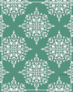 Teal White Floral Medallion Art Nouveau Rug