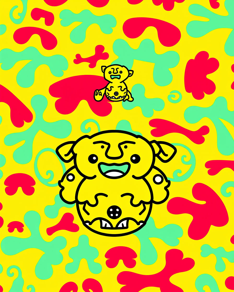 Playful Yellow Creature Blob Art Rug