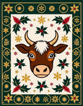 Festive Brown Bull Holly Star Rug