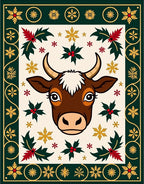 Festive Brown Bull Holly Star Rug