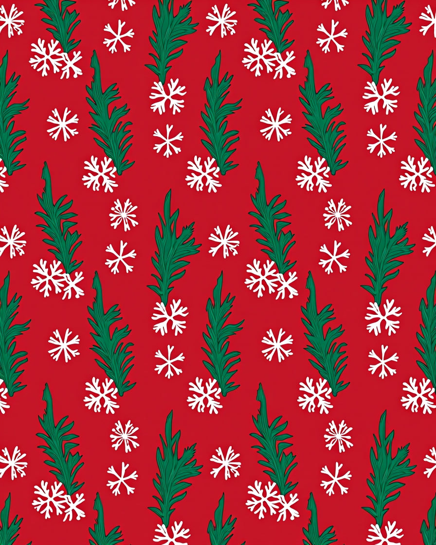 Red Evergreen Snowflake Scattering Rug